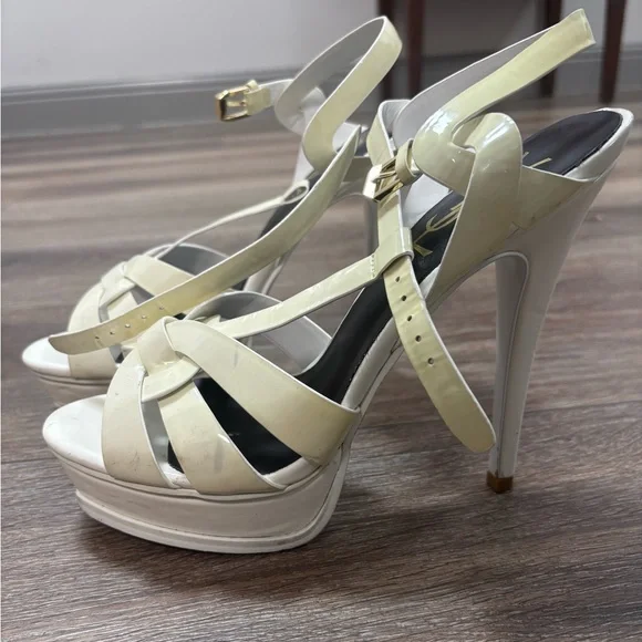 Yves Saint Laurent Women's White Strappy Heels - Picture 2 of 5